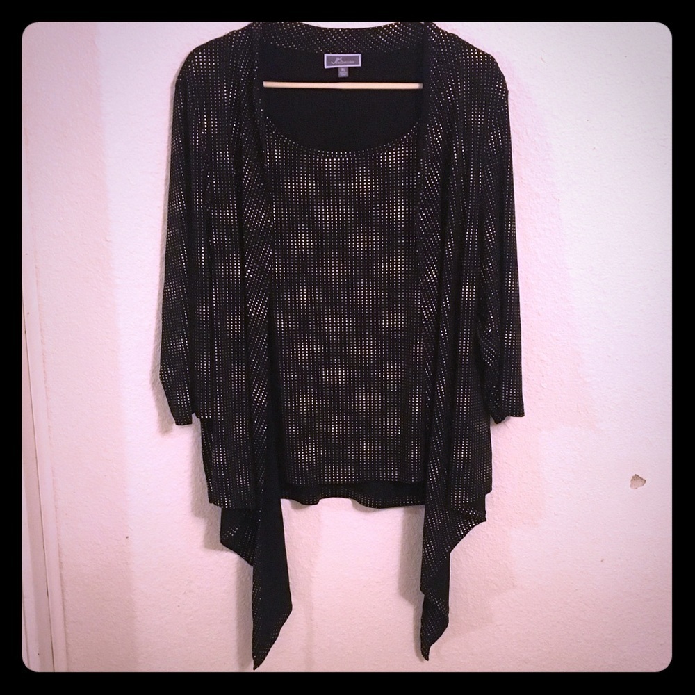 JM Collection Gold Studded Layered Hi-Lo Top | Business Casual Bling Tunic | XL - Picture 2 of 5